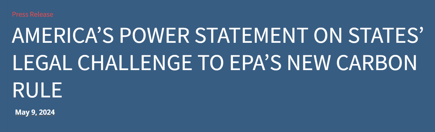 Americas Power Statement On States Legal Challenge To EPAs New Carbon Rule America S Power